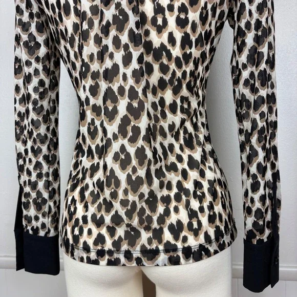 Anatomie Gem Mesh Leopard Print Blouse Size S Collar Long Sleeves Y-Neck Travel - Picture 10 of 14